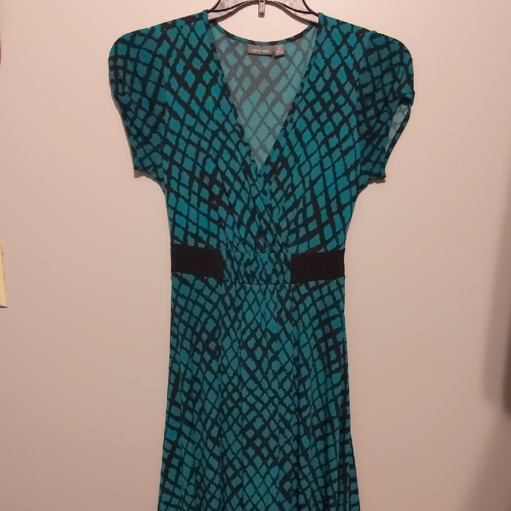 Apt. 9 Teal and Black Geometric Midi Dress